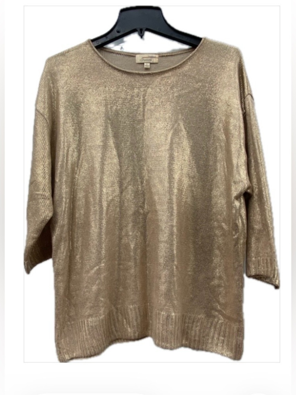 Metallic Scoopneck Crew Sweater in Gold